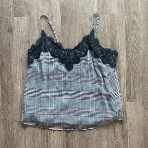 Abercrombie & Fitch Grey & Black Plaid Cami with Lace Trim Size Small